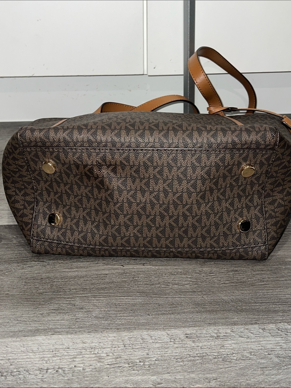 MICHAEL KORS Whitney Medium Leather Brown Signature Logo Handbag Tote - Picture 11 of 13
